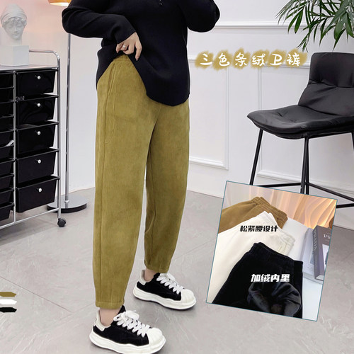 大码灯芯条绒运动卫裤