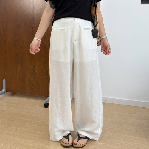 宛宛大码棉麻阔腿裤女夏季薄款胖mm垂坠感拖地宽松慵懒透气休闲裤