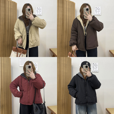 双面穿休闲宽松棉服外套