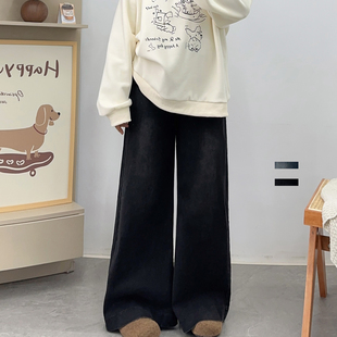 大码 子 黑色牛仔裤 女2024秋冬胖mm宽松显瘦高腰直筒阔腿甩腿拖地裤
