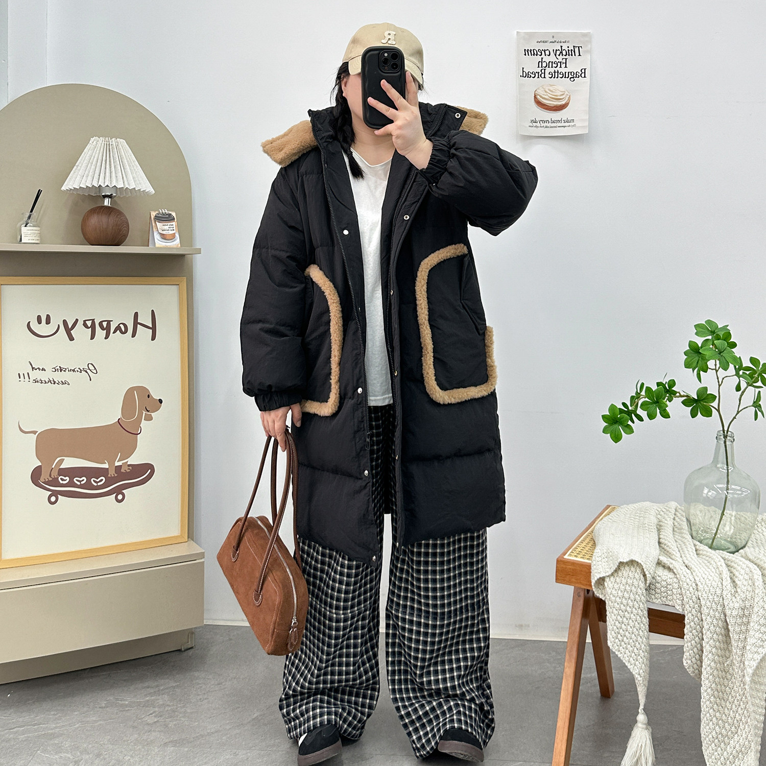 宛宛家熊帽子长款羽绒服百搭