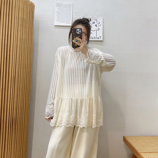 女胖妹妹网纱内搭上衣200斤洋气T恤打底衫 宛宛大码 蕾丝衫 秋装 女装