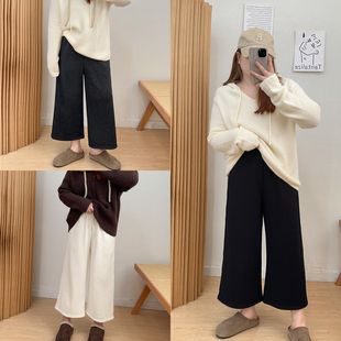 宛宛大码黑色裤子加绒女款冬季梨型身材胖mm小个子九分直筒烟管裤