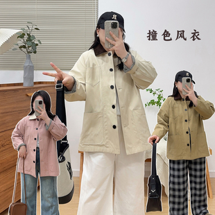 中长款 2026新款 气质高级感风衣 复古撞色灯芯绒外套胖MM春秋款 大码