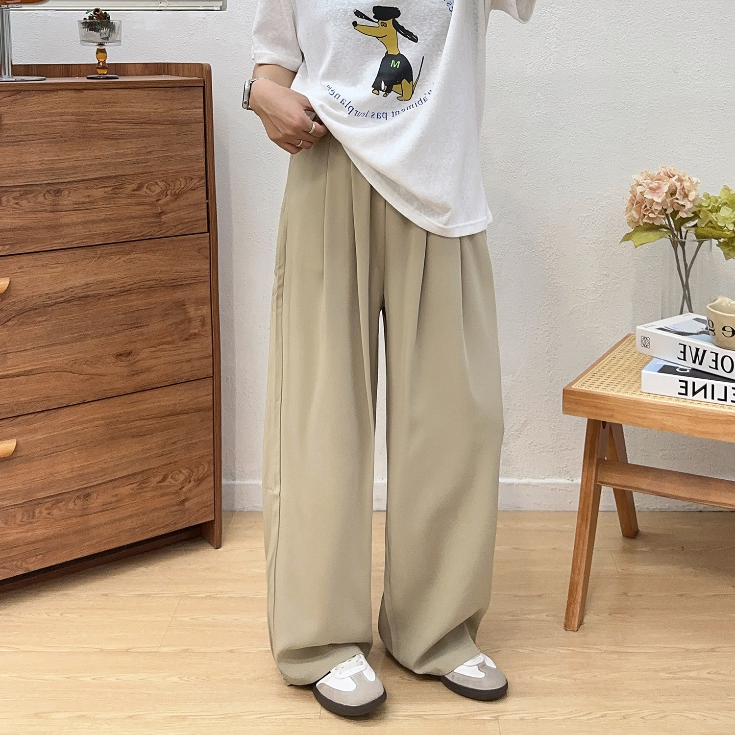 宛宛大码西装阔腿裤女夏季裤子胖mm高腰垂感休闲直筒窄版拖地长裤