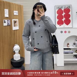 洋气立体爱心针织衫 胖妹mm200斤时尚 女正肩毛衣2024秋冬新款 大码