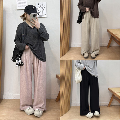 松紧高腰宽松糯米阔腿裤