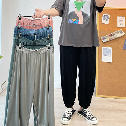 夏季女薄款大码哈伦裤胖mm200斤加肥九分宽松束口冰丝休闲灯笼裤 - 封面