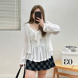 上衣两件套 女早秋胖mm巨显瘦吊带背心开衫 宛宛大码 纯欲风温柔套装