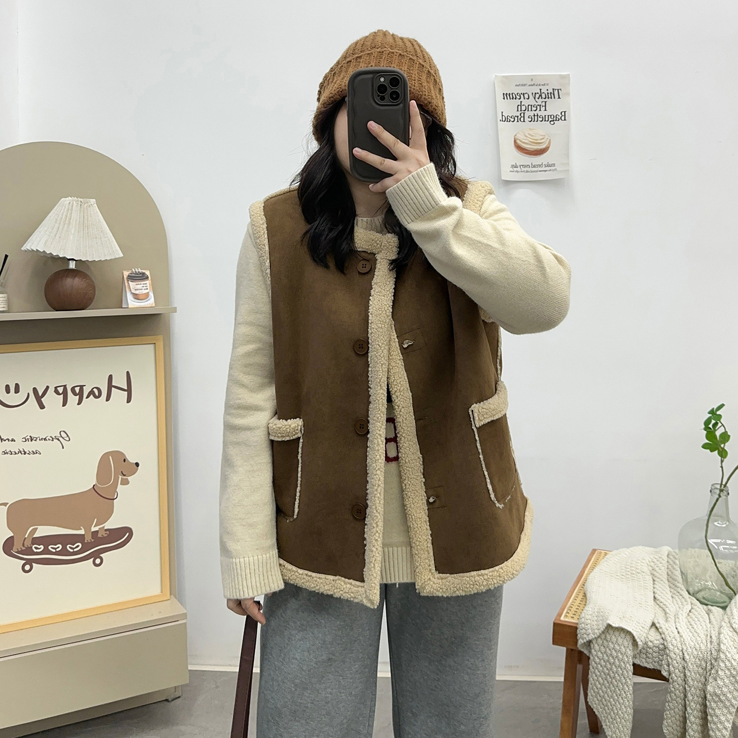 宛宛家仿麂皮马甲百搭时尚