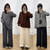女冬季 风纯色阔腿裤 新款 宽松毛呢休闲胖mm显瘦梨形裤 韩版 宛宛大码