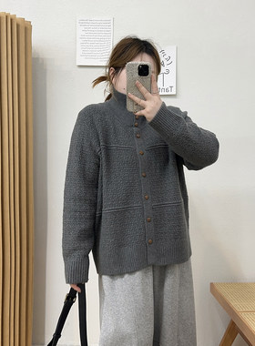 宛宛大码宽松华夫格长袖针织开衫女秋冬季胖mm显瘦设计感毛衣上衣