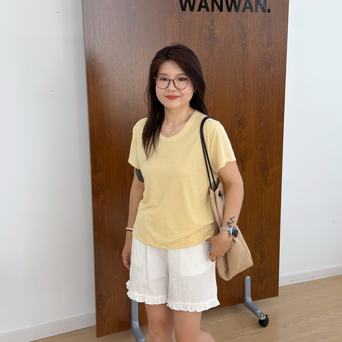 宛宛大码女装夏季薄款升级宽松版U领显瘦短袖弹力正肩T恤胖mm上衣