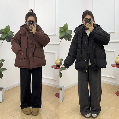 中长款加厚连帽收腰羽绒服外套