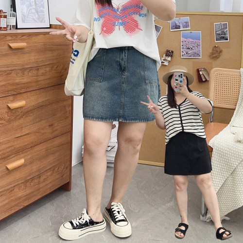 复古蓝高腰牛仔短裙女夏季胖mm大码显瘦小个子梨形身材a字半身裙