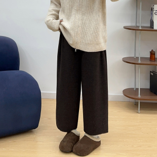 女装 裤 加绒毛呢九分裤 微胖mm宽松显瘦垂感直筒裤 子 秋冬季 宛宛大码