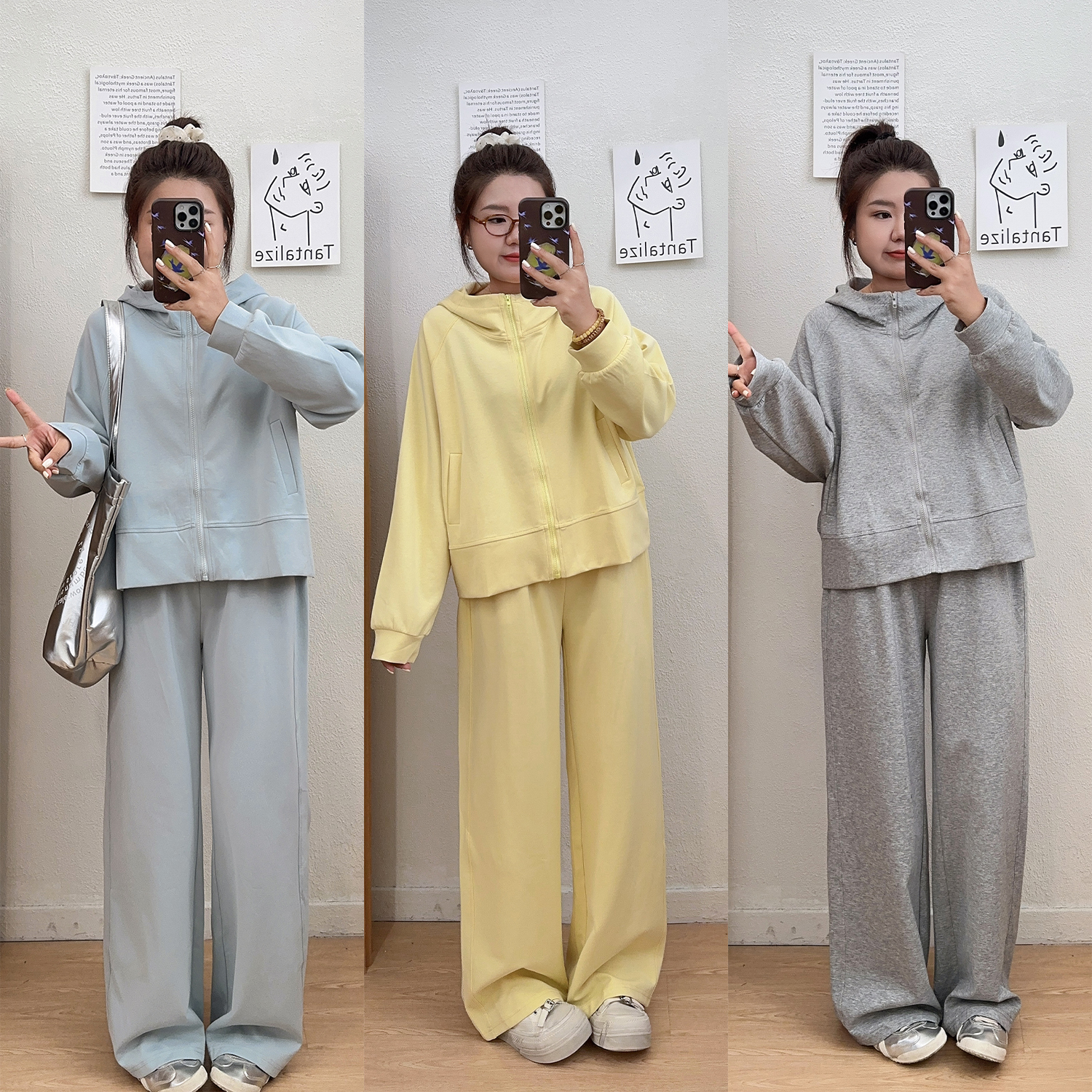 宛宛大码休闲运动服套装女胖mm显瘦时尚卫衣外套高腰阔腿裤两件套