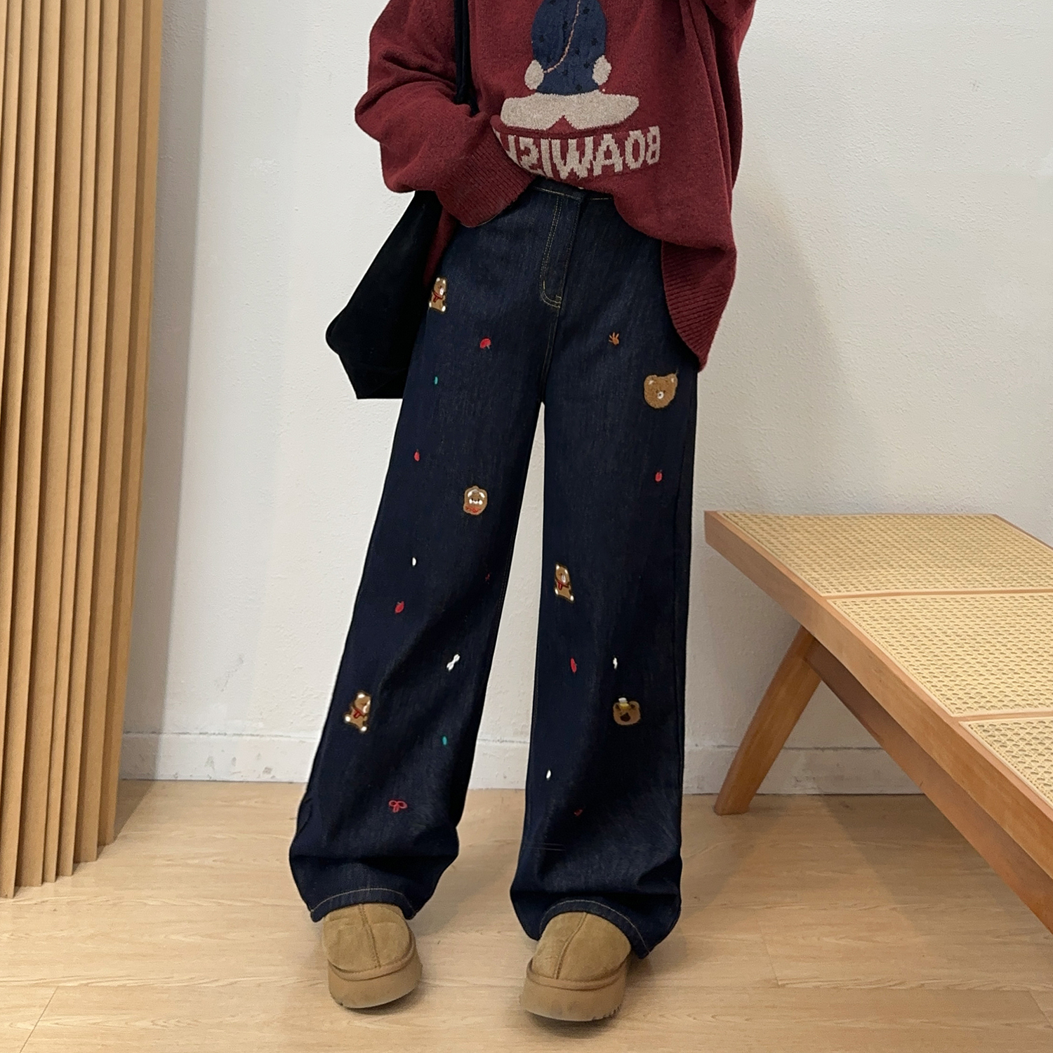 NEW【12/15   0点】宛宛家小熊刺绣牛仔裤