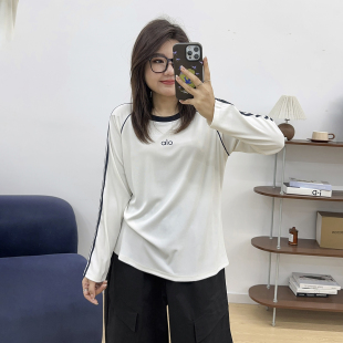 t恤春秋内搭打底衫 复古胖MM正肩女长袖 宽松拼接上衣 美式 宛宛大码