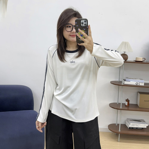 宛宛家撞色拼接长袖T恤上衣