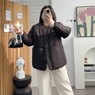 胖mm气质加厚保暖面包服外套 大码 高级感圆领棉服女2025年新款 冬季