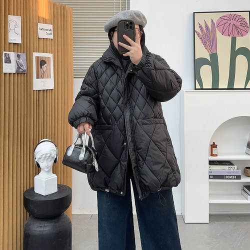 宛宛家菱格立领棉服百搭