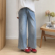 高腰显瘦遮胯拖地阔腿裤 女胖妹妹mm早春新款 复古蓝牛仔裤 宛宛大码