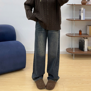 胖mm女装 梨形加厚裤 秋冬加绒牛仔裤 复古阔腿女裤 子 女美式 宛宛大码