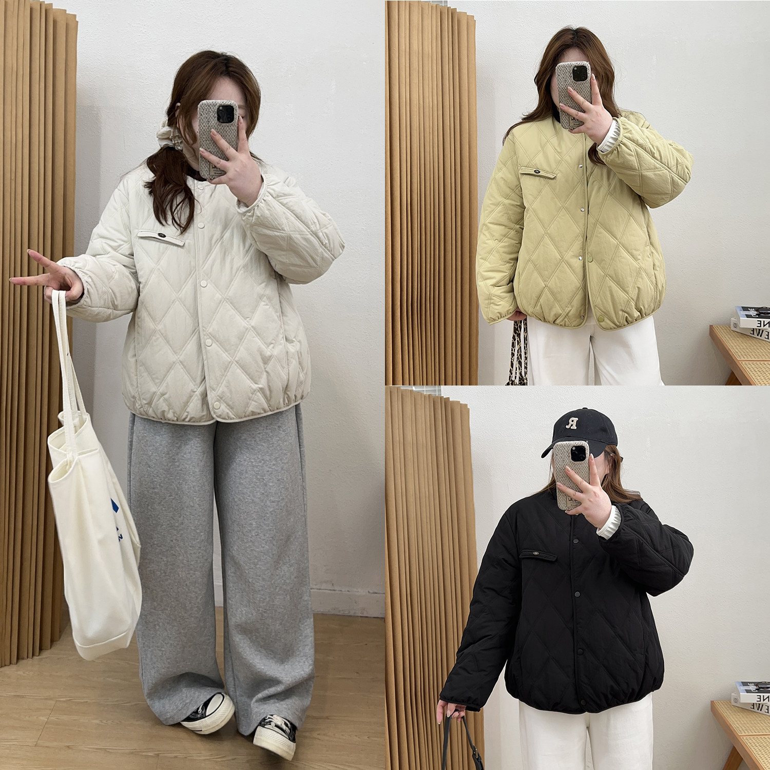 宛宛大码女装羽绒棉服胖mm短款2026新款菱格时尚保暖冬装棉衣外套