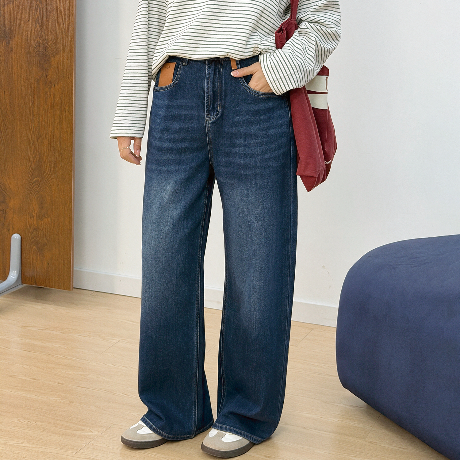 宛宛大码阔腿牛仔裤女秋季新款胖mm宽松显瘦梨型身材窄版直筒裤子