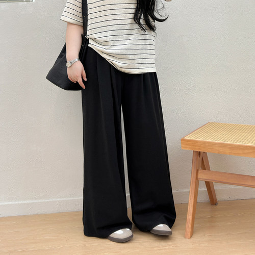 宛宛大码女裤秋季新款休闲糯米裤胖mm梨形显瘦直筒阔腿裤拖地裤子