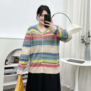 上衣女外套宽松针织开衫 宛宛大码 长袖 胖mm圆领彩色休闲韩版 早秋款