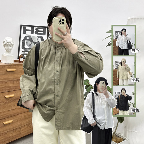 宛宛圆领简约纯色衬衫