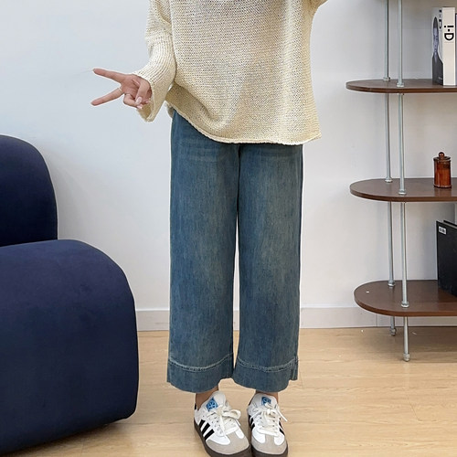 大码秋季新款直筒牛仔裤女胖mm梨形身材高腰显瘦遮肉阔腿九分裤子