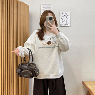 卫衣秋季 刺绣圆领套头长袖 胖mm韩系宽松显瘦百搭上衣 女装 宛宛大码