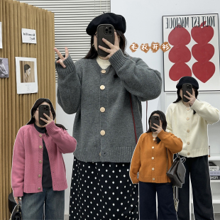 秋冬新款 设计感宽松休闲毛衣针织开衫 微胖mm显瘦外套上衣 女装 大码