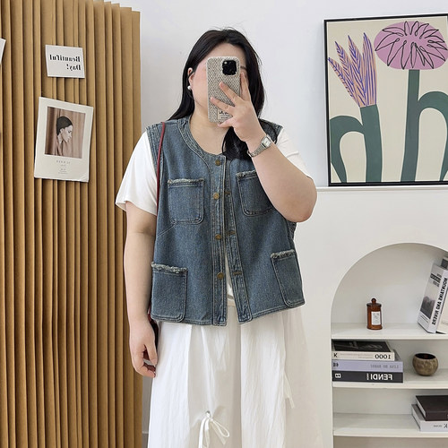 设计感复古圆领牛仔马甲