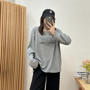2026新款 宛宛大码 t恤女秋季 正肩字母印花长袖 休闲ins上衣 胖mm春季