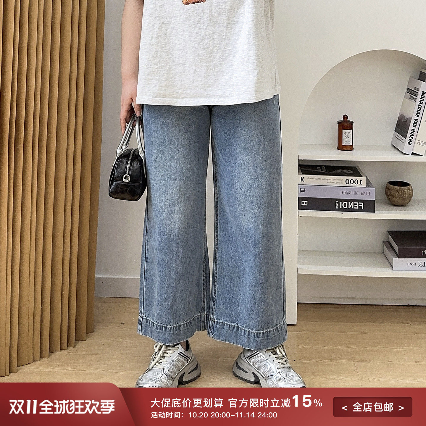 高腰阔腿显瘦宽松牛仔裤