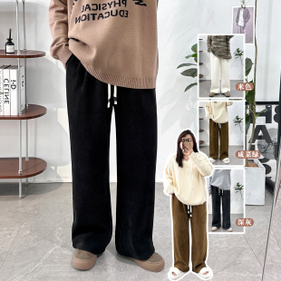 秋冬胖mm加绒加厚灯芯绒长裤 大码 新款 200斤雪尼尔阔腿裤 ins潮 女装