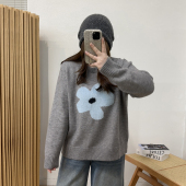 宛宛大码 慵懒风软糯花朵休闲针织毛衣女秋冬胖mm显瘦宽松百搭上衣