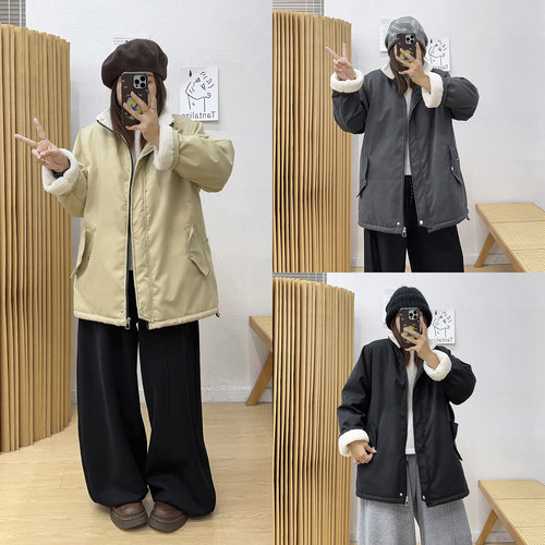 大廓形宽松休闲加绒棉服