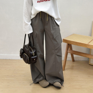 美式 胖mm高腰宽松直筒阔腿裤 复古设计感机能工装 女秋季 裤 宛宛大码