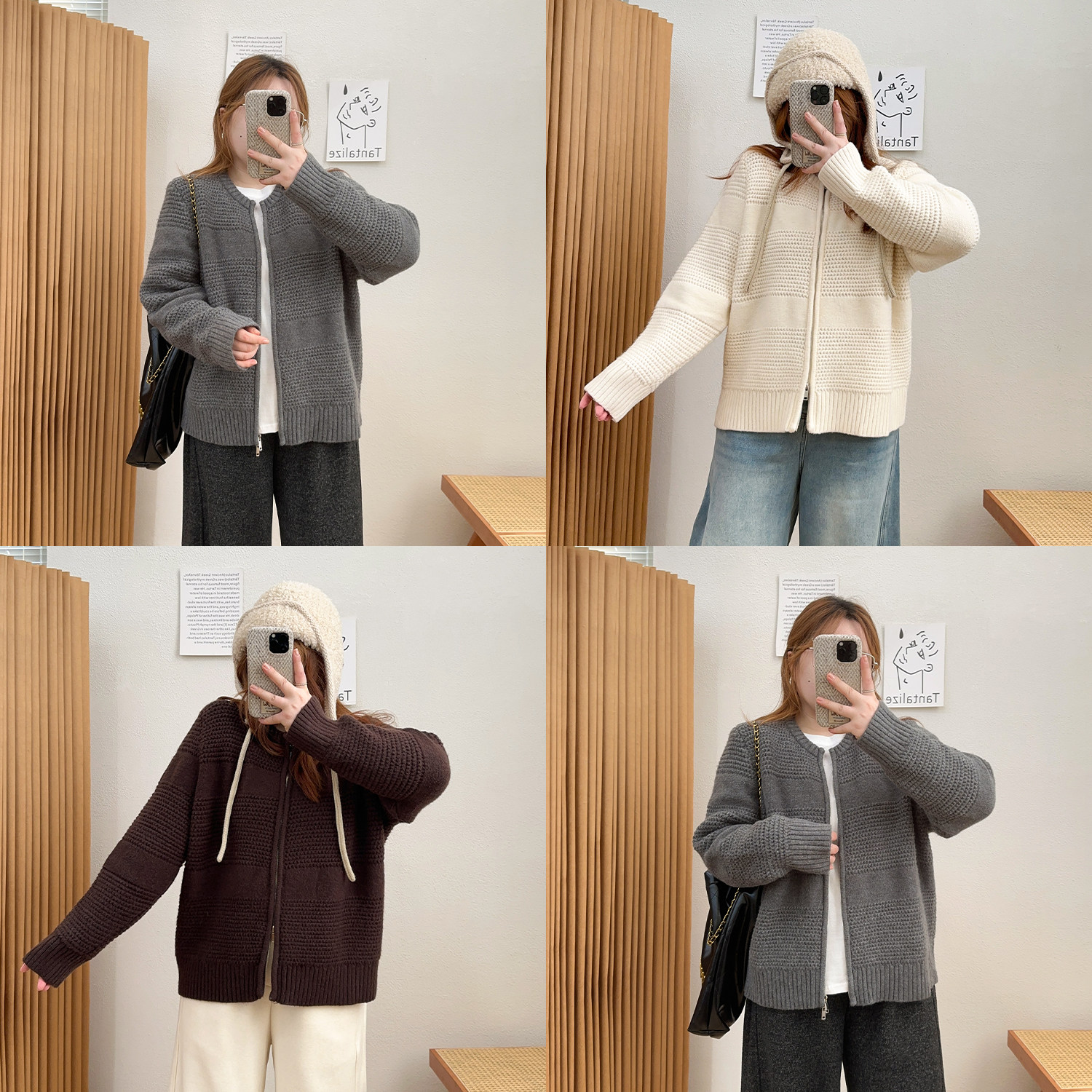 宛宛大码双拉链毛衣开衫女秋冬2025新款胖mm宽松针织外套慵懒上衣,女装/女士精品,大码内搭,淘宝优惠券,粉丝福利购,淘宝优惠卷