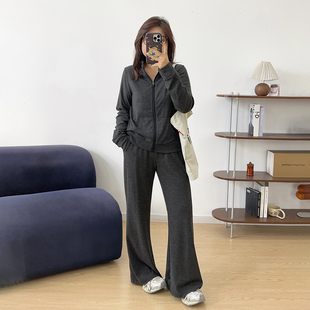 微喇阔腿裤 胖MM两件套磨毛秋冬新款 复古立领休闲卫衣套装 宛宛大码