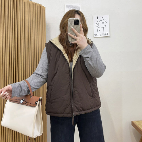 两面穿连帽休闲棉服马甲
