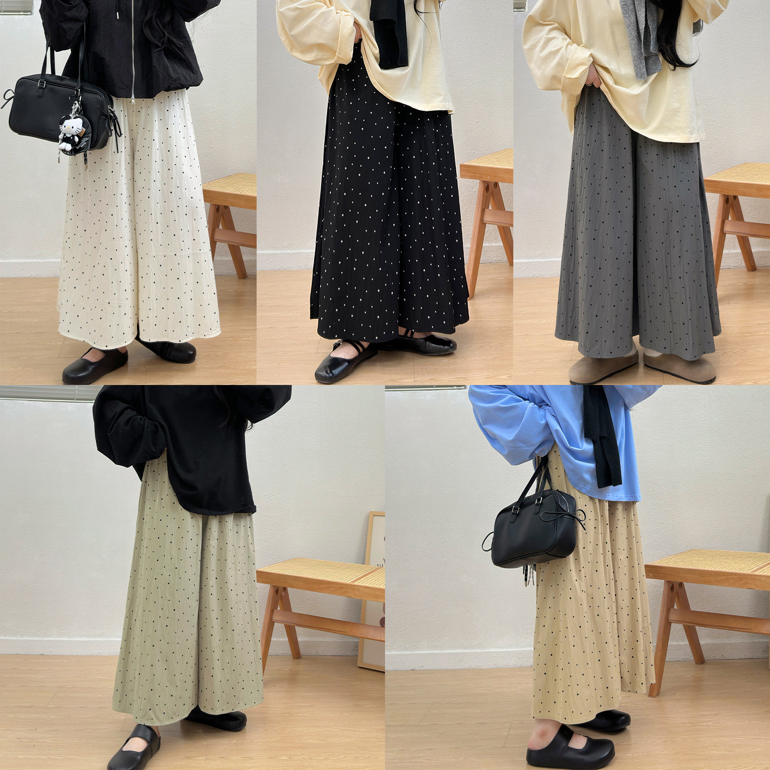 宛宛大码女装波点阔腿裤裙秋季新款胖mm简约显瘦百搭休闲遮胯裙裤