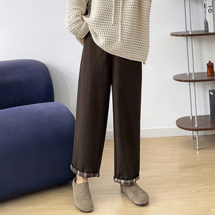 妈妈萝卜裤 宛宛大码 高腰宽松显瘦休闲裤 女春秋新款 格子拼接哈伦裤