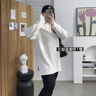 女装 长袖 中长款 显瘦打底衫 圆领T恤 宽松上衣胖mm加大码 宛宛家韩版