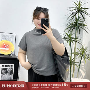 胖MM早春半高领短袖 夏季 t恤女款 打底衫 上衣 2024年新款 宛宛家大码